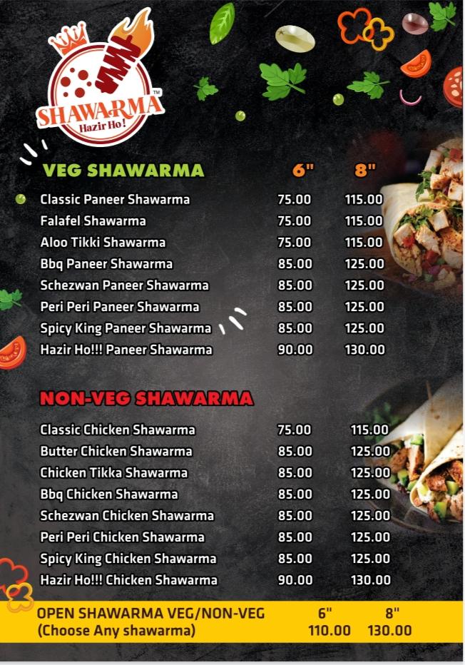 Menu at Shawarma hazir ho, Thane