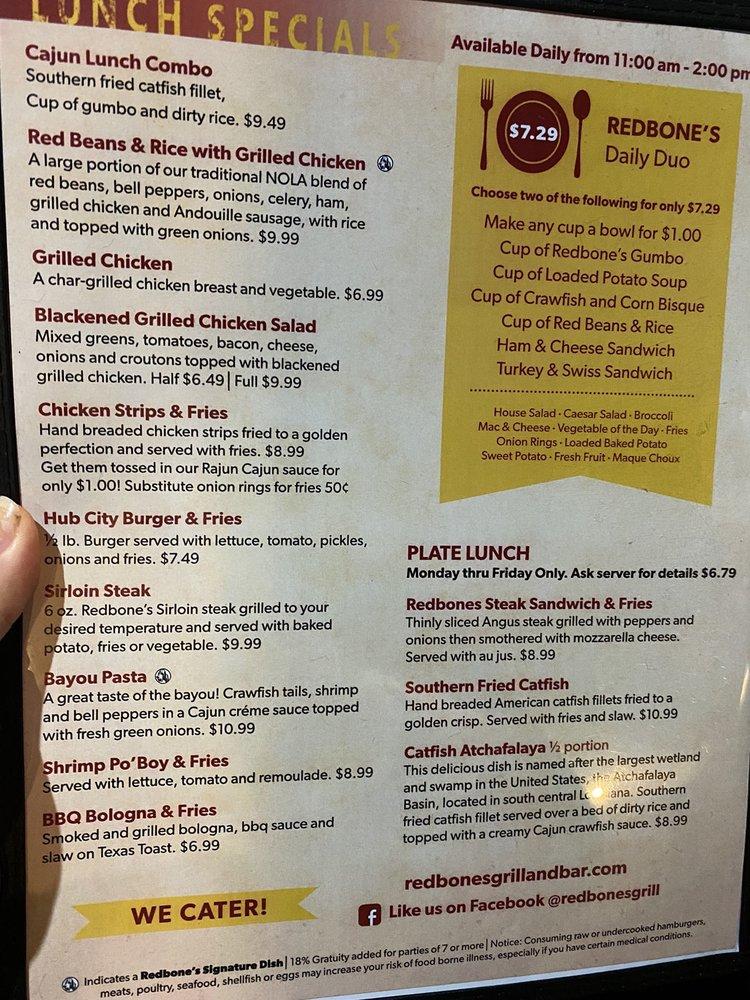 Menu at Redbone's Grill & Bar, Jackson