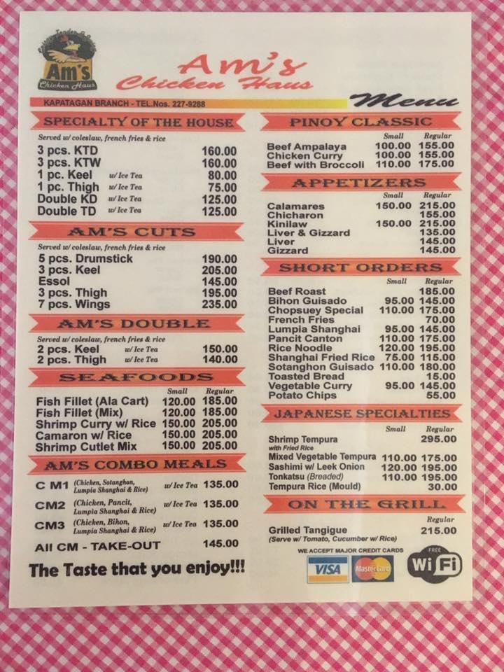Menu at Ams Chicken Haus restaurant, Kapatagan