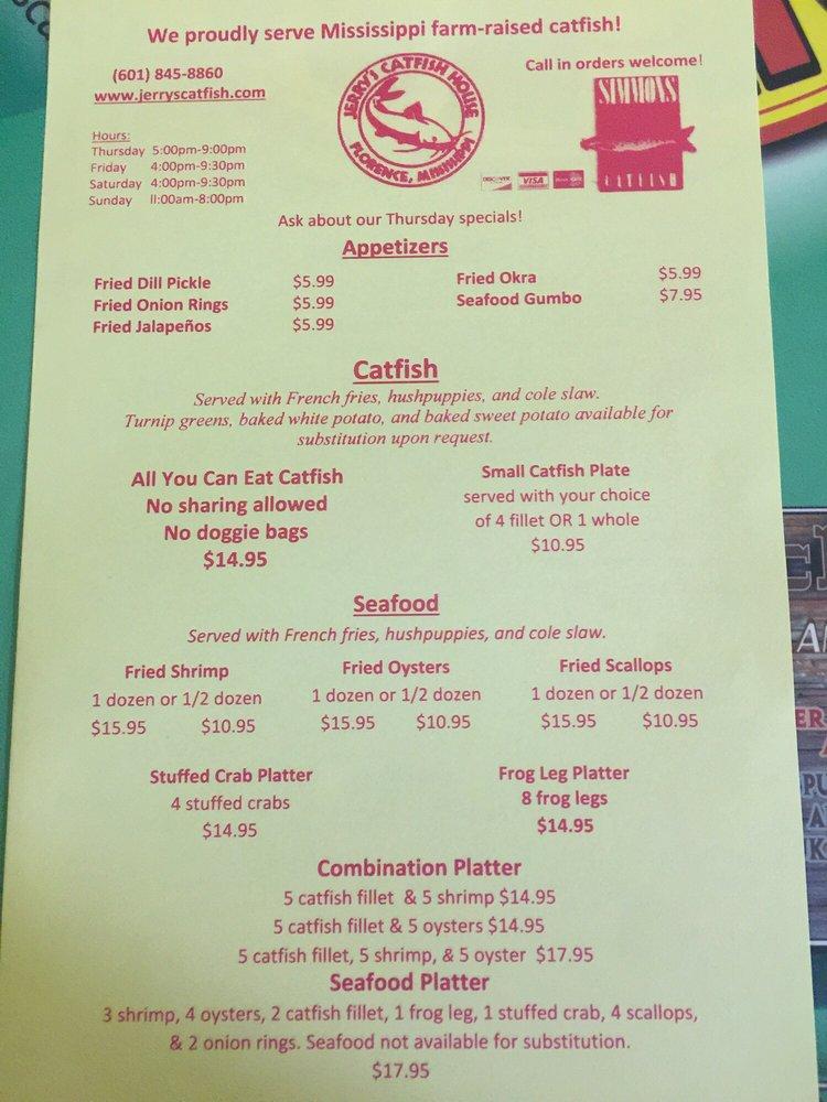 Menu at Jerry's Catfish House restaurant, Florence