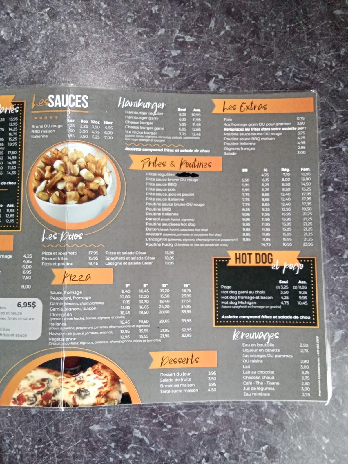 Menu au Restaurant L'Incognito, SainteJustine