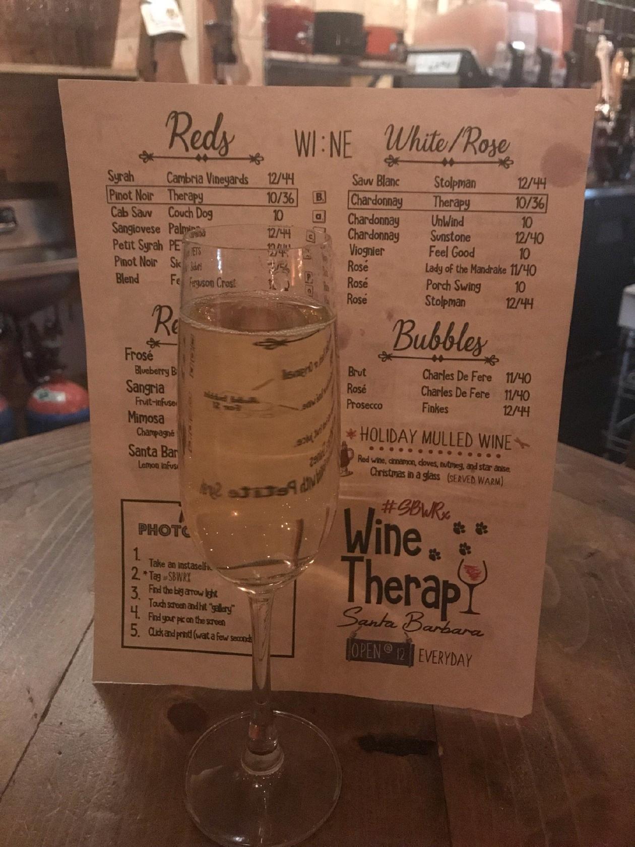 Menu at Santa Barbara Wine Therapy, Santa Barbara