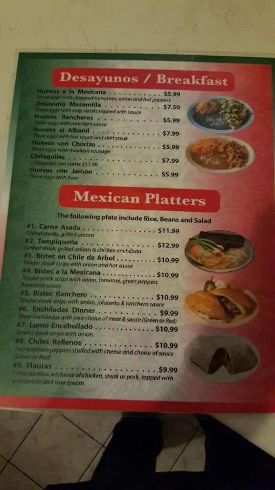 Menu at Taqueria Mazamitla restaurant, Chicago, W Belmont Ave