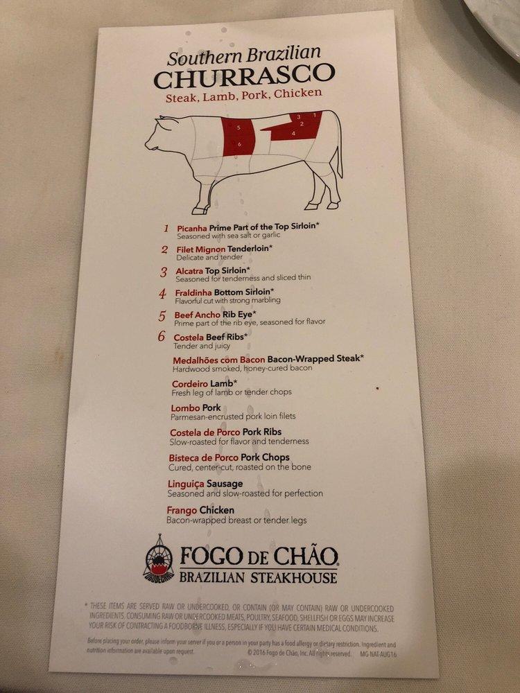 Menu at Fogo de Chão Brazilian Steakhouse, Houston, Westheimer Rd