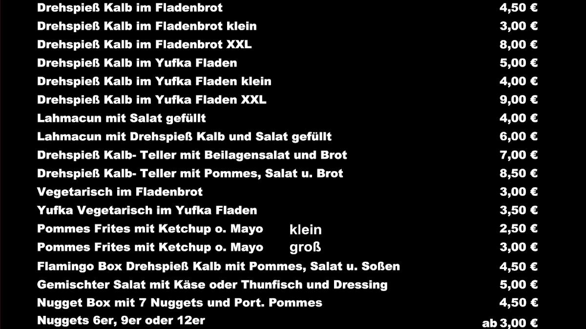 Speisekarte von Imbiss Flamingo fast Food, Göppingen