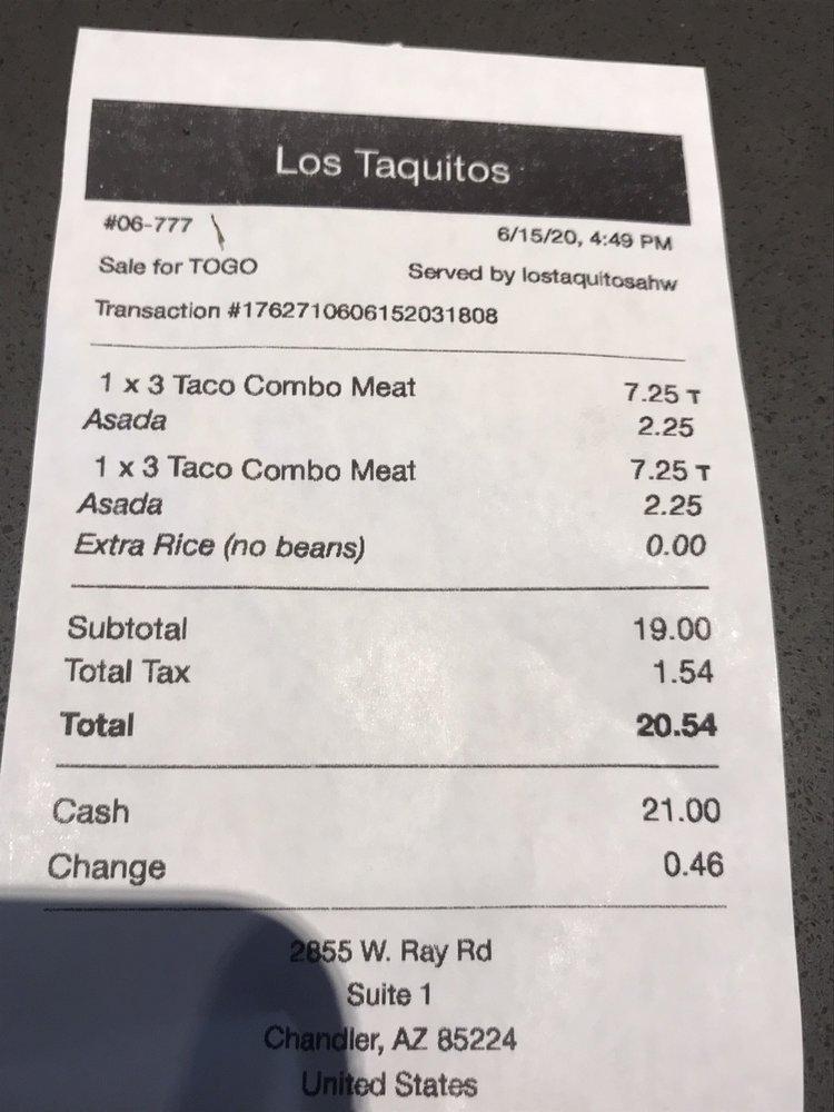 Menu at Los Taquitos restaurant, Chandler