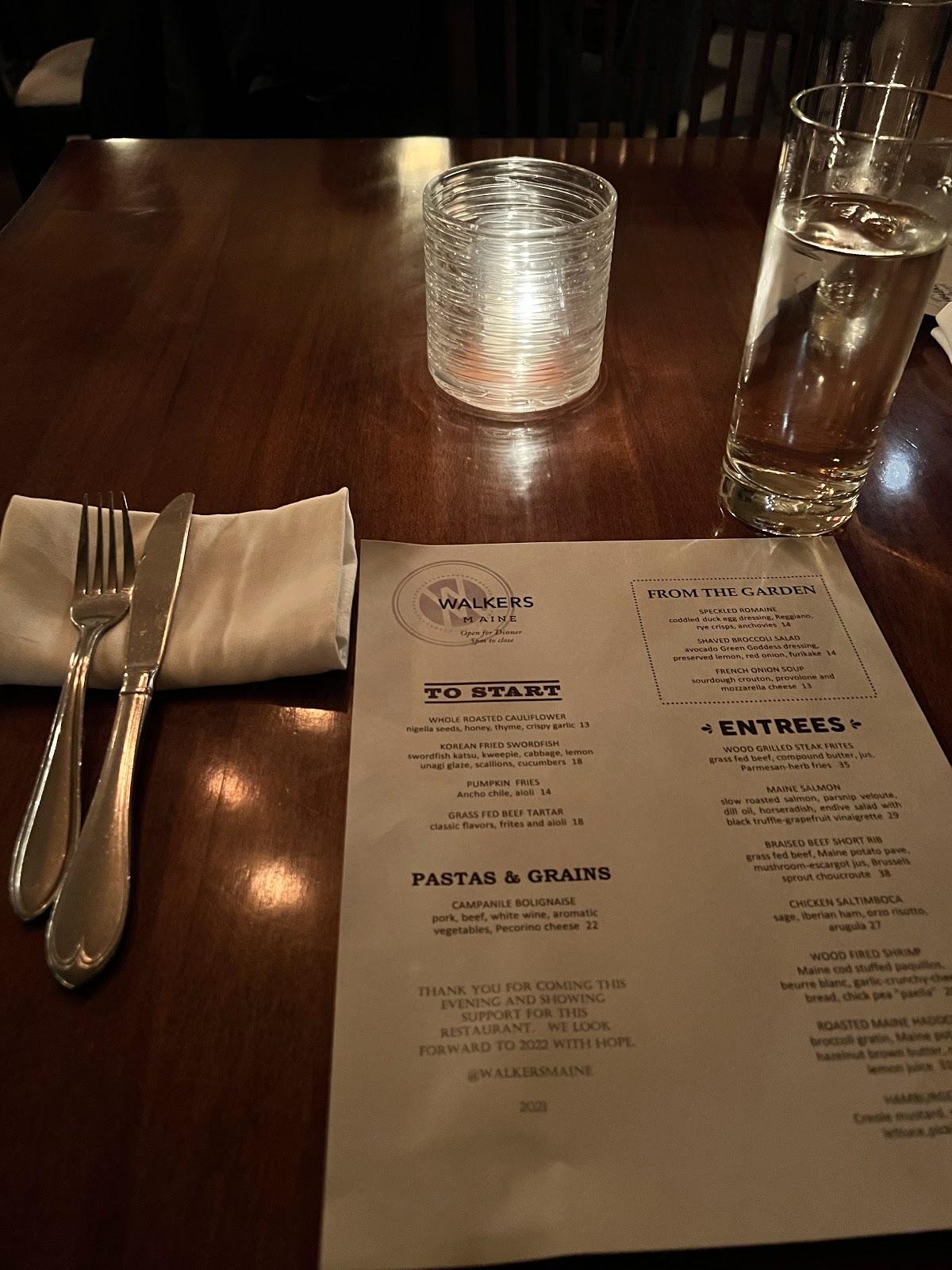 Menu at Walkers Maine pub & bar, York