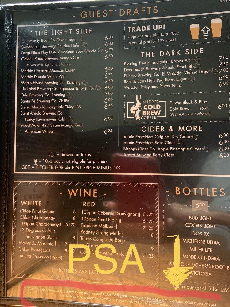 Menu At Flix Brewhouse Restaurant El Paso