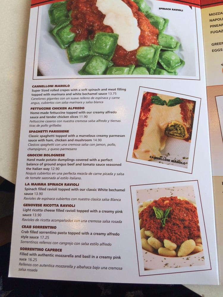 Menu at Manolo restaurant, Miami Beach, Collins Ave