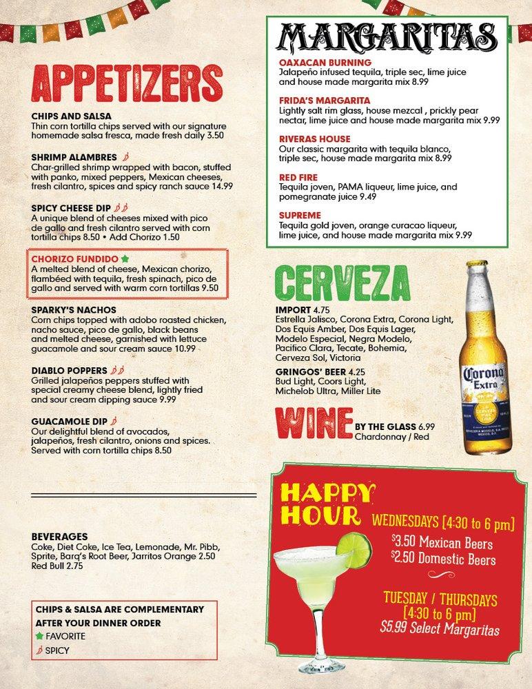 Menu at Rivera's Mexican Food restaurant, Omaha