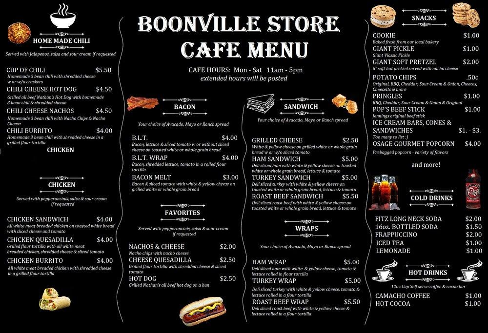 Menu at Boonville Store Café cafe, Boonville
