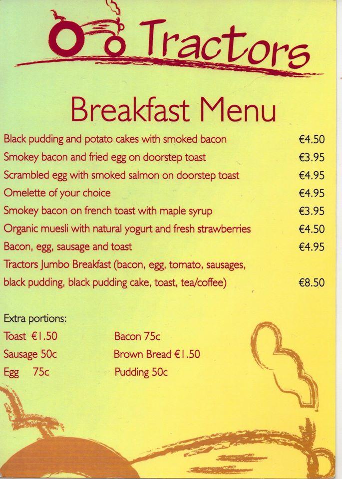 Menu at Tractors Family Restaurant Bantry, Ireland