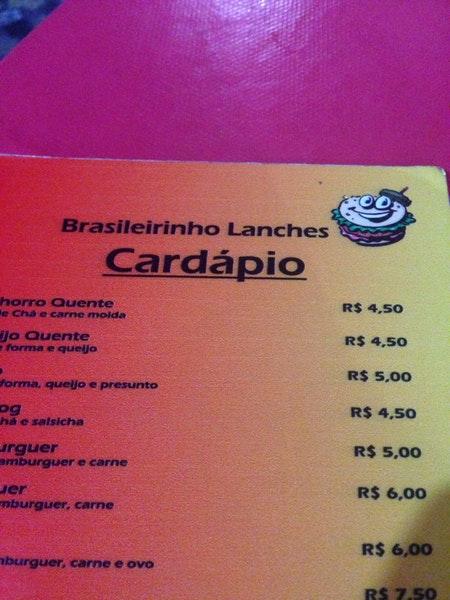 BRASILEIRINHO LANCHES cardápio