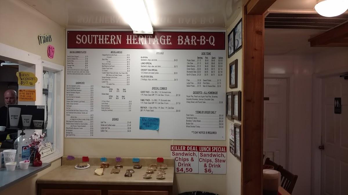 Menu at Southern Heritage BarBQue, Dublin