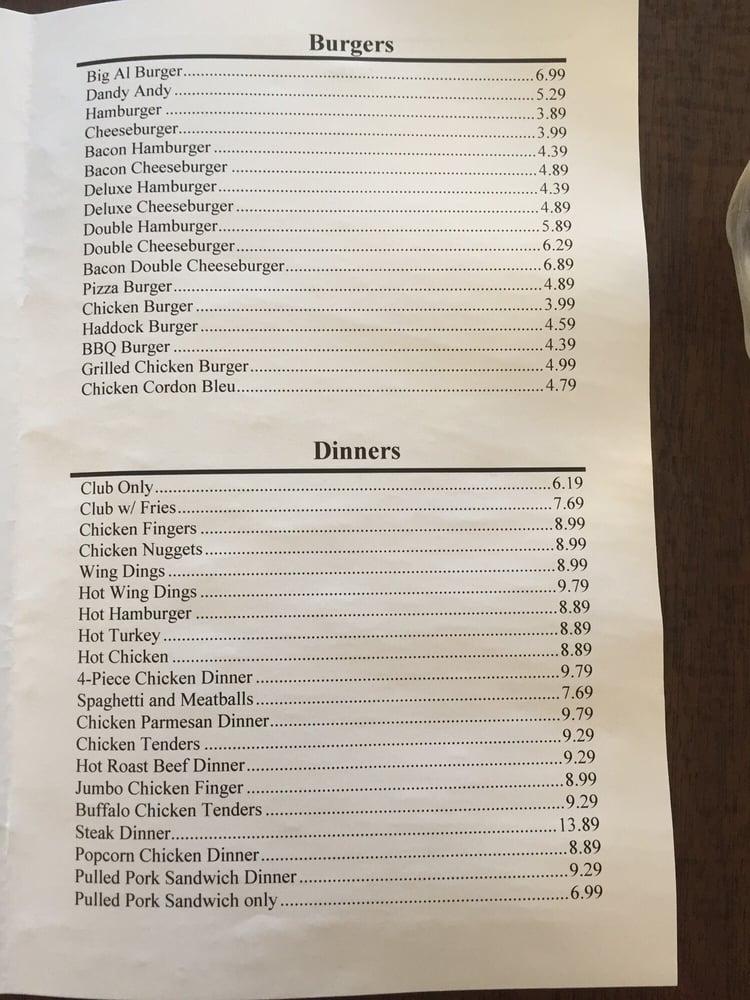 Menu at Al's Dairy Freeze pizzeria, Fort Kent