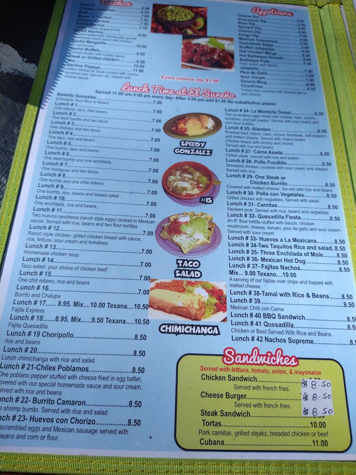 Menu at La Montaña Mexican Restaurant, Chimney Rock