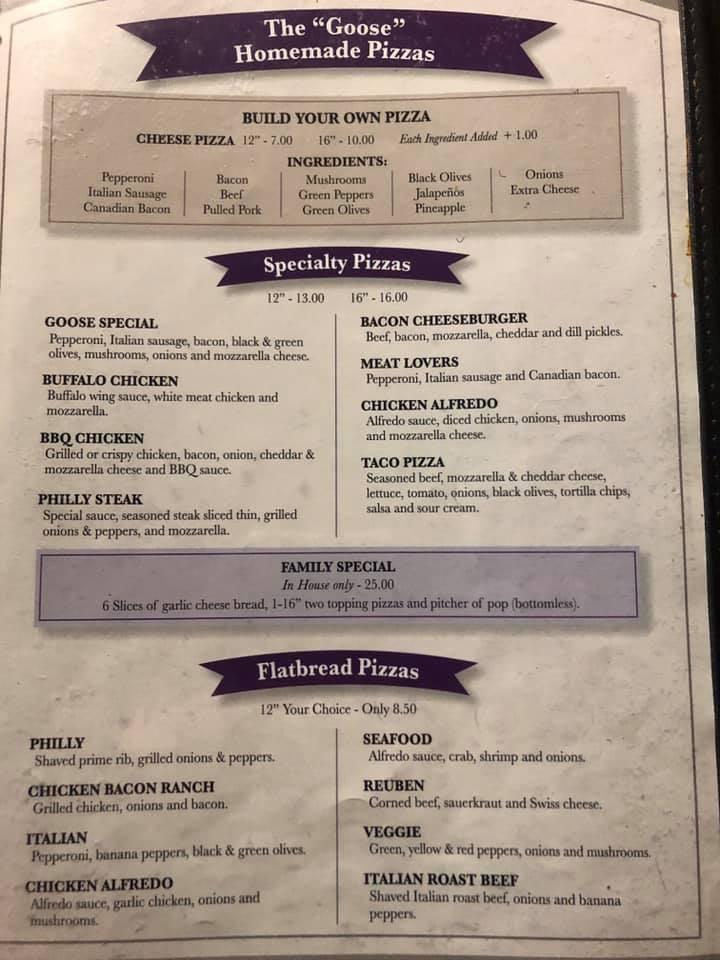 Menu at The Purple Goose pub & bar, Janesville