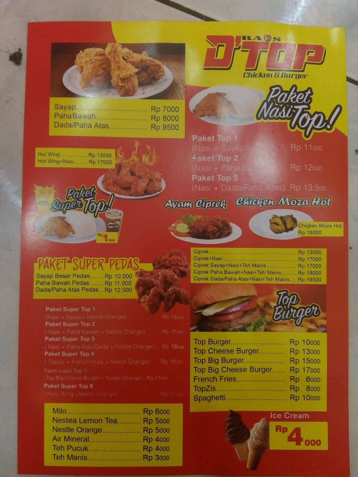 Menu at D'RaosTop Chicken&Burger Jl.Sudirman restaurant, Sukabumi