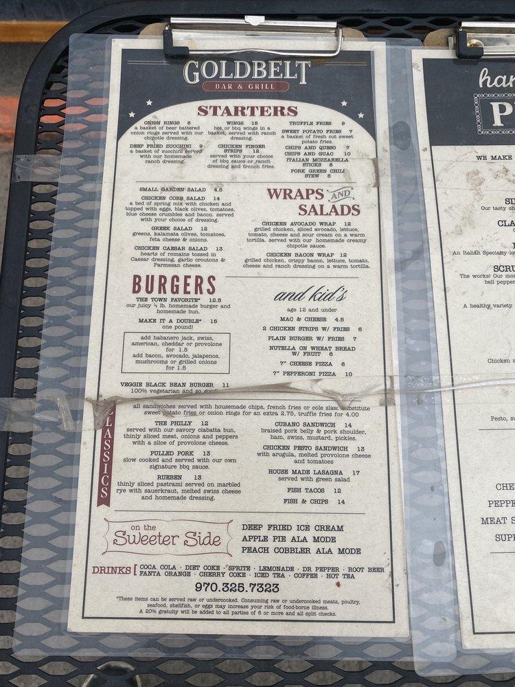 Carta de Gold Belt Bar & Grill, Ouray