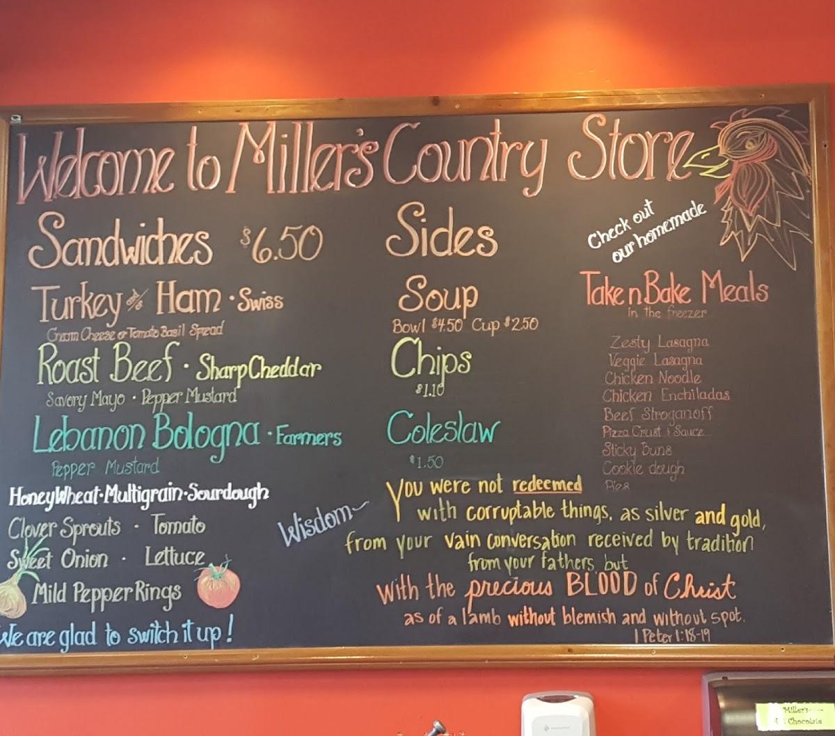 Menu at Miller’s Country Store restaurant, Sandpoint