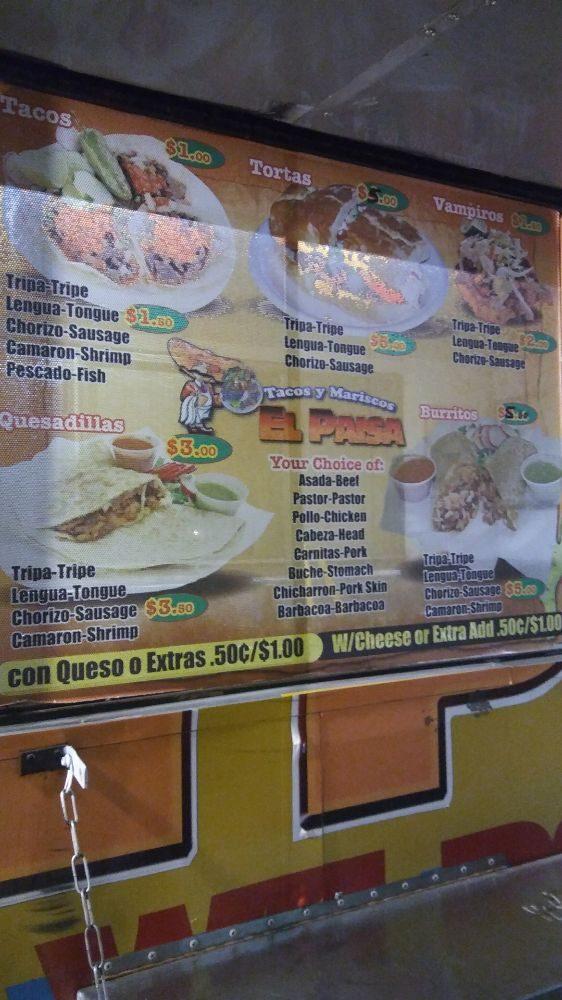 Carta del restaurante Tacos y Mariscos El Paisa, Salt Lake City, 896 S