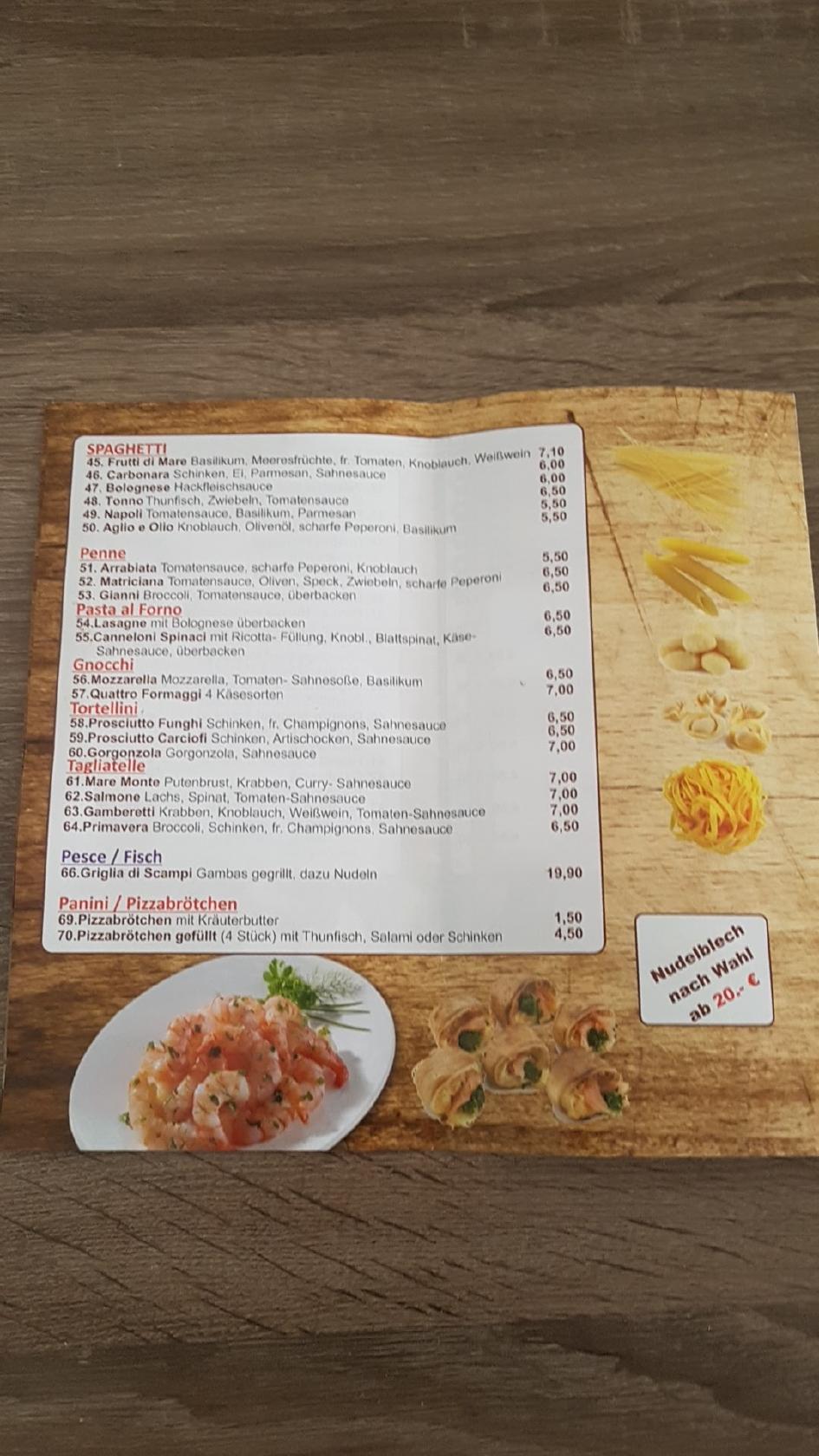Carta de pizzería Trattoria La Famiglia, Essen