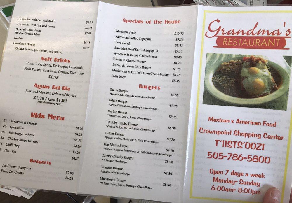 Menu at Grandma's Restaurant, Crownpoint, Navajo Nation Shopping Center