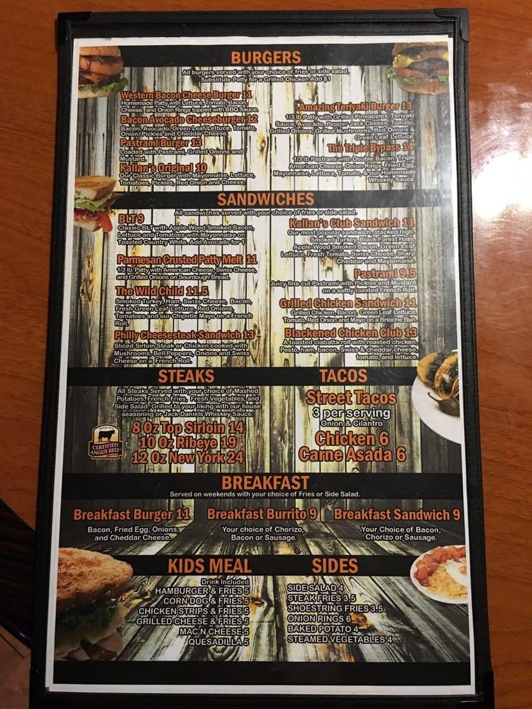 Menu at Kallans Bar And Grill, Big Bear