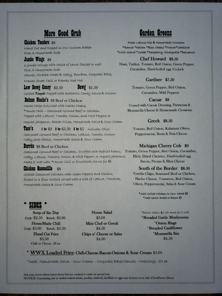 Menu at Wagon Wheel Express llc pub & bar, Croswell