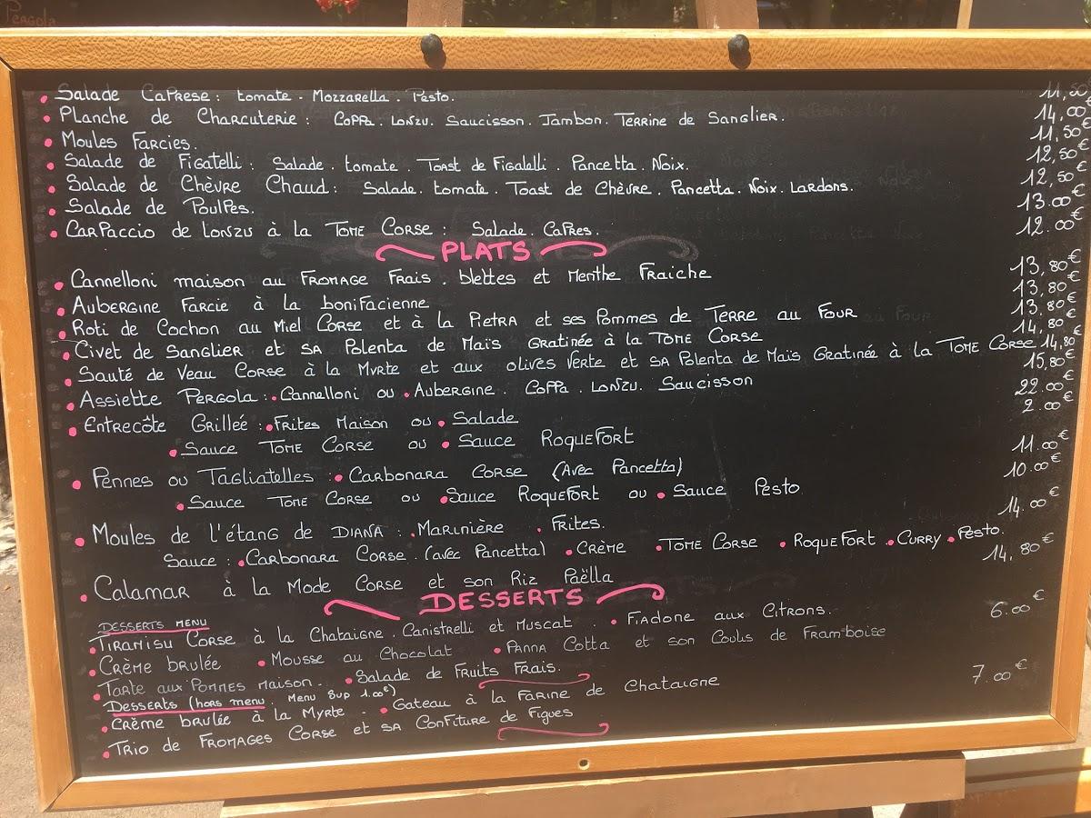 Menu at La Pergola restaurant, Porto-Vecchio