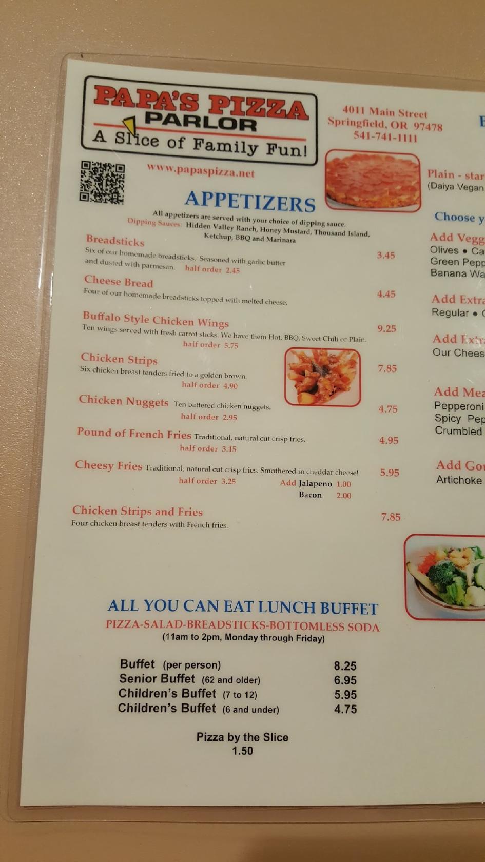 Corvallis Menu - Papa's Pizza Parlor