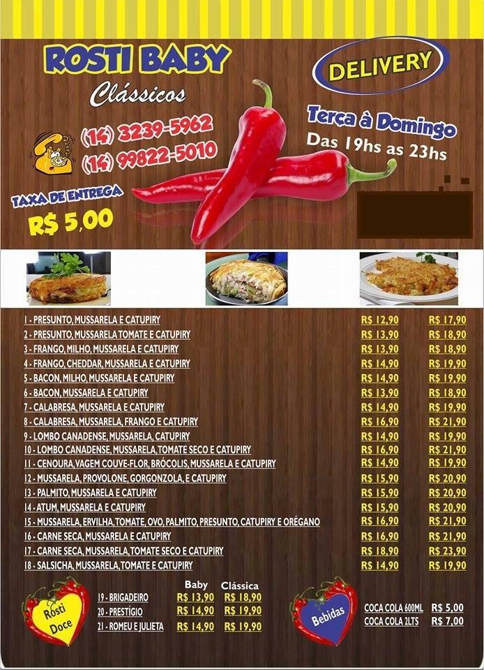 Batataria ROSTI BABY Clássicos Bauru SP cardápio