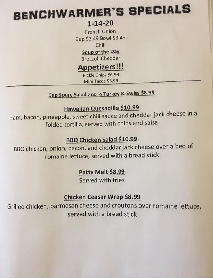 Menu at Bench Warmers Sports Bar & Grill, Sandusky
