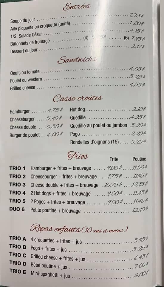 Menu At Cantine Les Bessons Pizzeria Drummondville