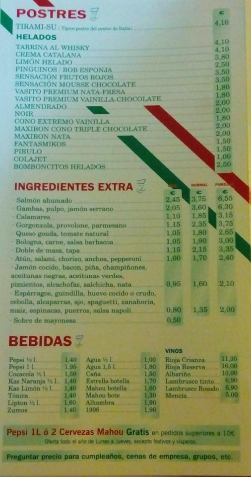 Carta Del Restaurante Pizza Tutto Arteixo Arteijo