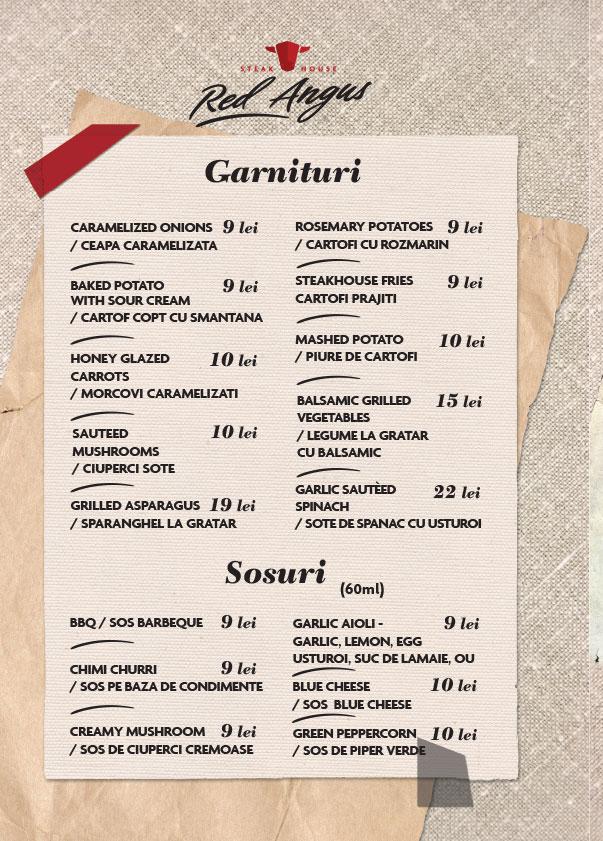 Menu at Red Angus Steakhouse, Bucharest, Strada Piața Amzei 1022