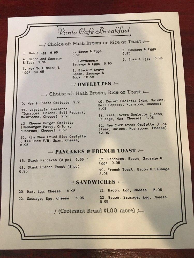 Menu at Vanta Coffee Hub pub & bar, Wailuku