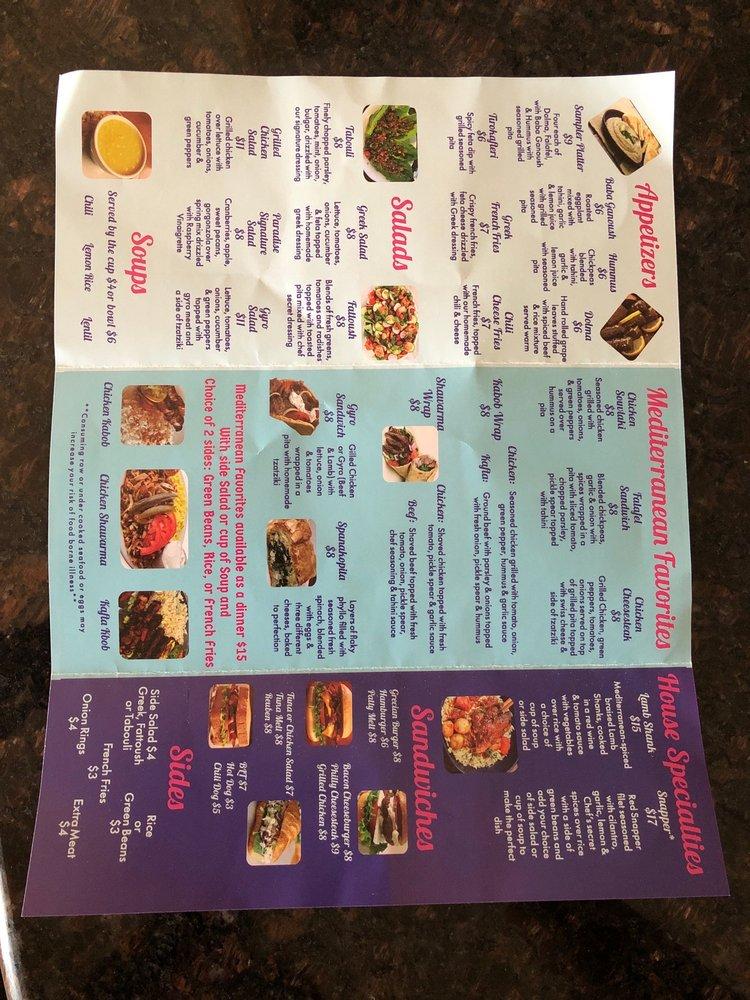 Menu at Mediterranean Paradise restaurant, Bonita Springs