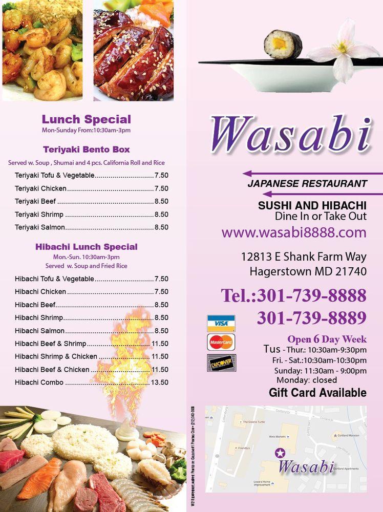Menu at Wasabi restaurant, Hagerstown