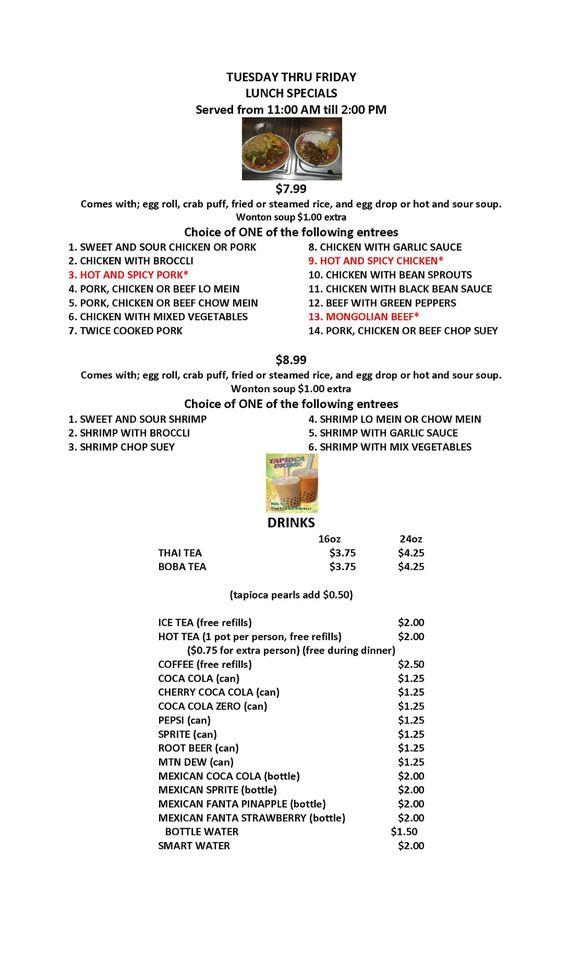 Menu at Bamboo Garden Chinese And Thai Cuisine restaurant, Sierra Vista