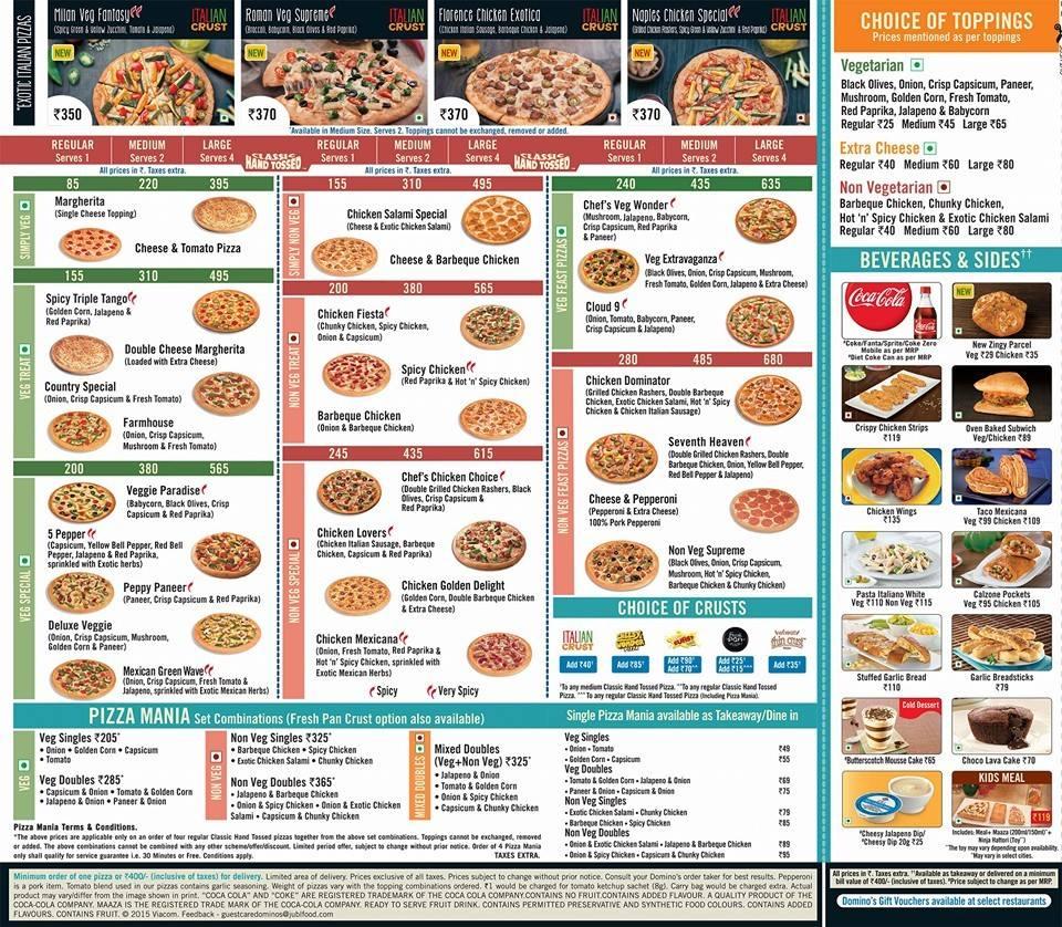Menu at Anna Domino's, Jaipur