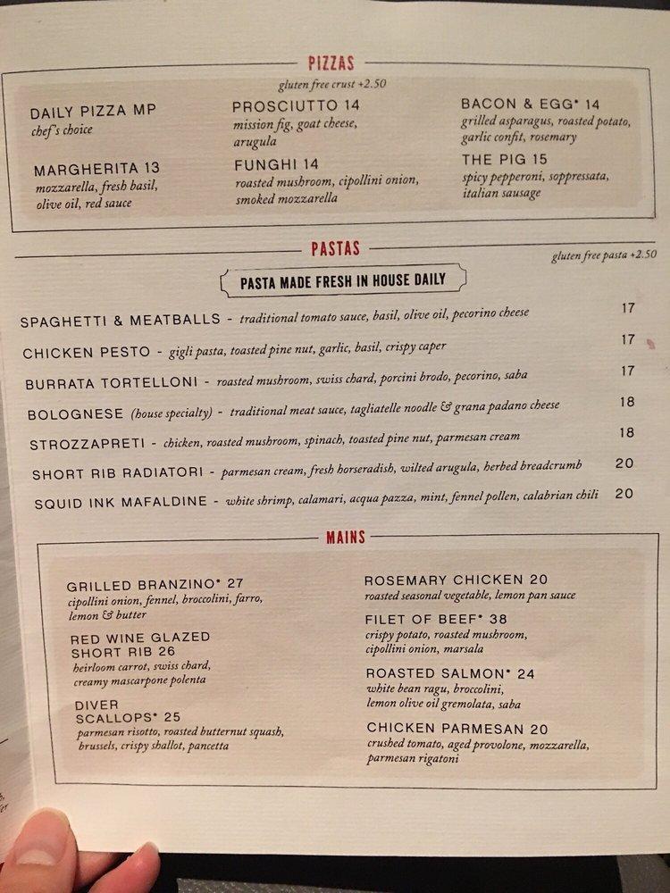 Menu at North Italia pub & bar, Las Vegas
