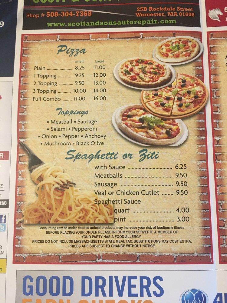 Menu at Steve's Pizza pizzeria, West Boylston, 341 MA12