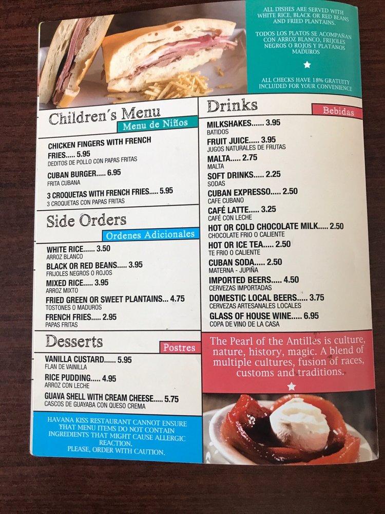 Menu at Havana Kiss Cuban Cafe, Kissimmee