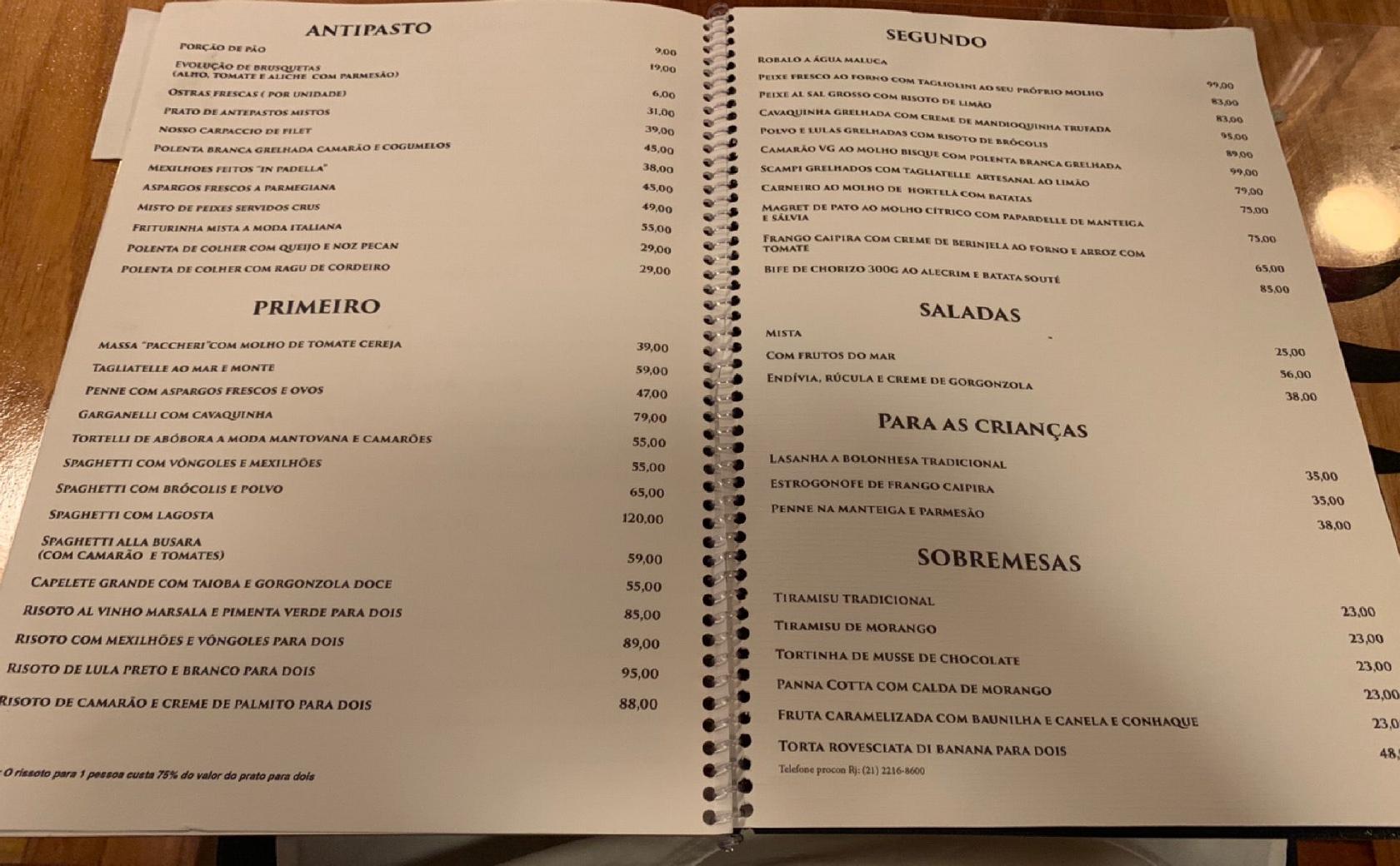 Menu em Il Leone Restaurante, Rio de Janeiro