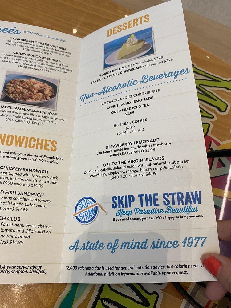 Menu at Air Margaritaville Restaurant, Fort Lauderdale, International