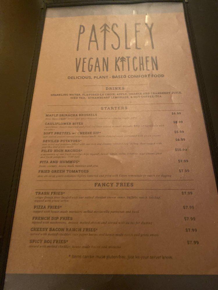 Menu at Paisley Vegan Kitchen restaurant, Melbourne, N Wickham Rd 149