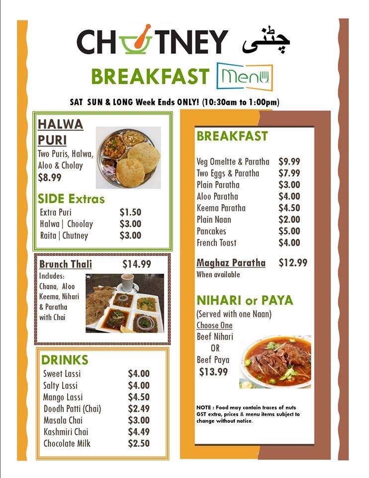 Menu at Chutney ( West ) Restaurant, Edmonton