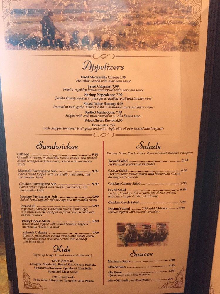 Menu at Da Vinci's Lebanon Mo restaurant, Lebanon