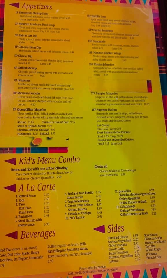 Menu at Jalapenos Mexican Cuisine restaurant, Belle Chasse